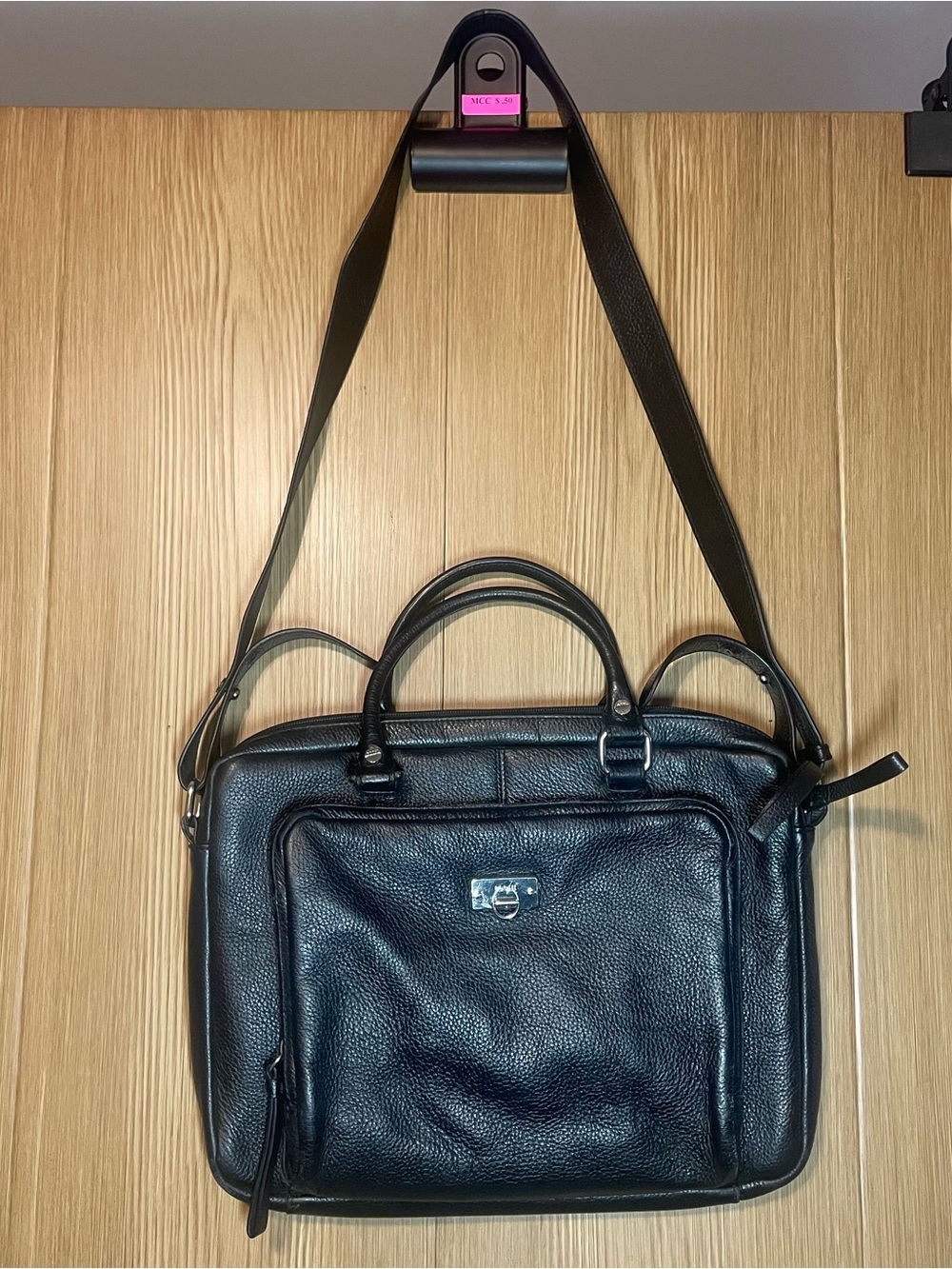 BODHI Black Pebbled Leather Laptop Bag Briefcase Messenger Crossbody Work Tote